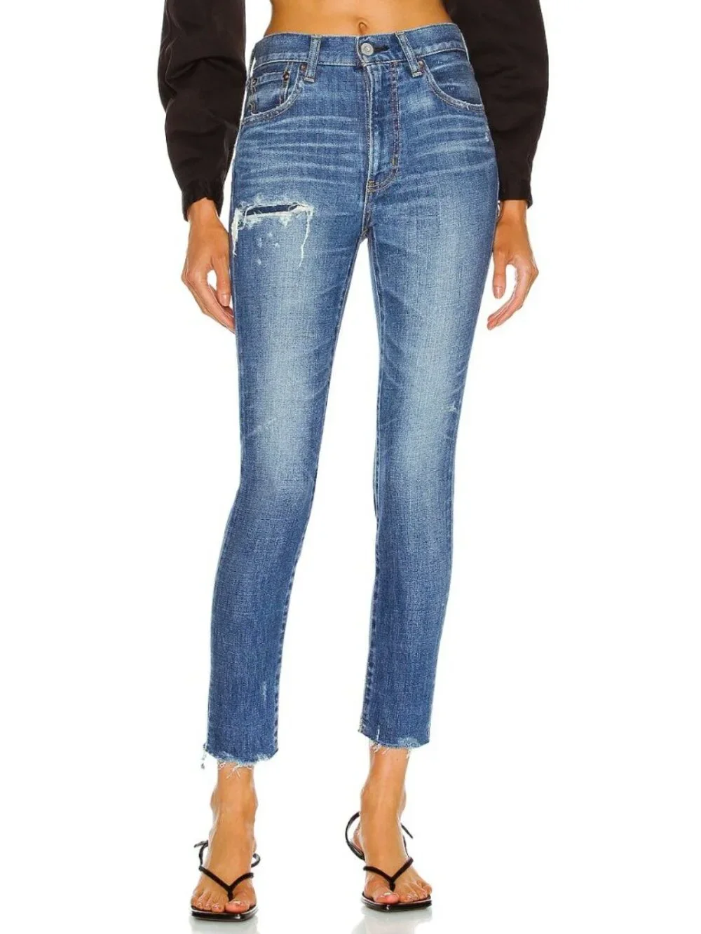 Moussy Vintage Hammond Skinny High Waisted Raw Hem Jeans Blue 26